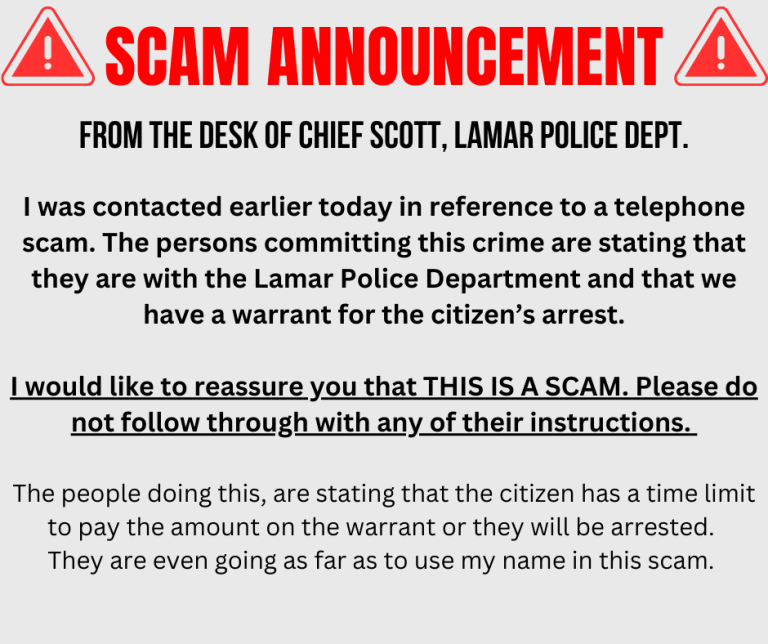 Police Department Town of Lamar Lamar, South Carolina